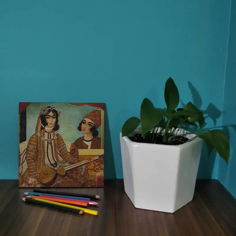 کاشی کارنیلا طرح نقاشی خاتون تار نواز کد wk141