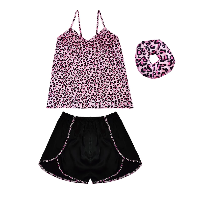 لباس خواب زنانه آنی لوکس مدل رزالین طرح پلنگی کد 666020L به همراه اسکرانچی مو