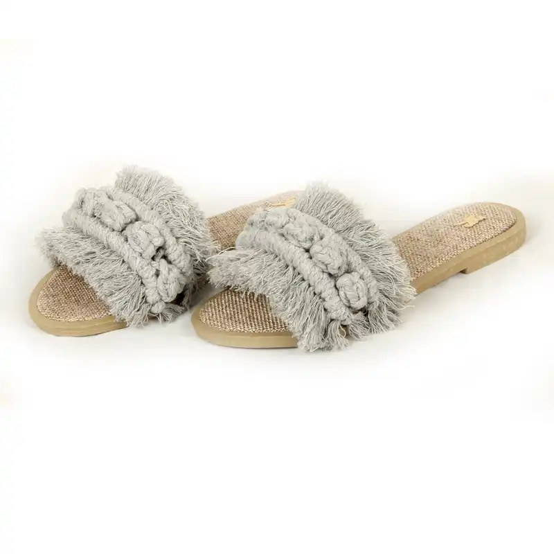 صندل زنانه مدل مکرومه رنگ طوسی