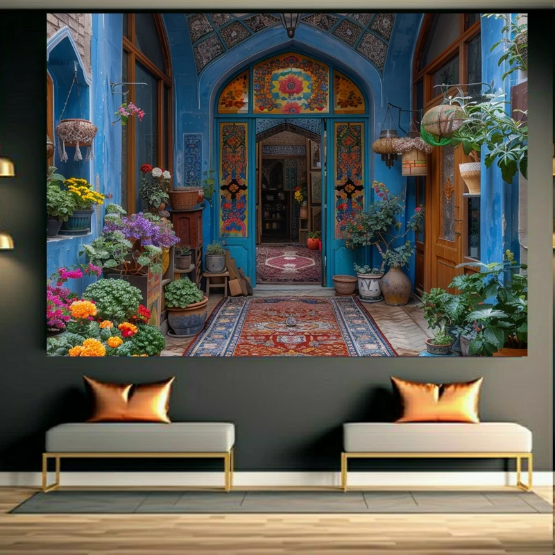 پوستر پارچه ای مخمل طرح خانه سنتی مدل معماری ایرانی کد BK23170