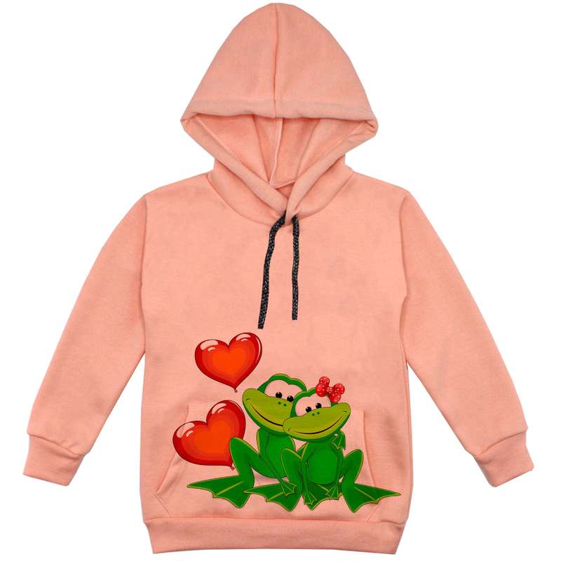 هودی دخترانه مدل قورباغه عاشق کد F99 رنگ گلبهی