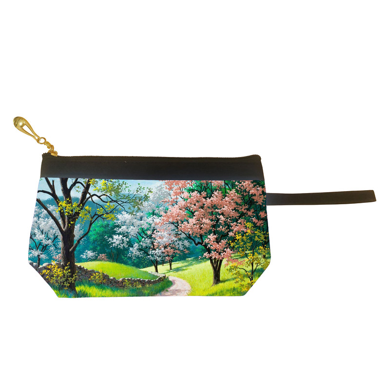 کیف لوازم آرایش زنانه طرح نقاشی منظره بهار و درخت و جنگل مدل L1076