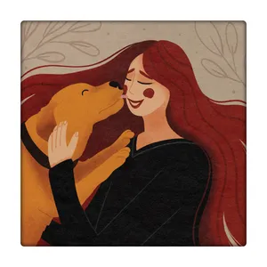 کاشی  طرح نقاشی دختر و سگ   کد bambi51720