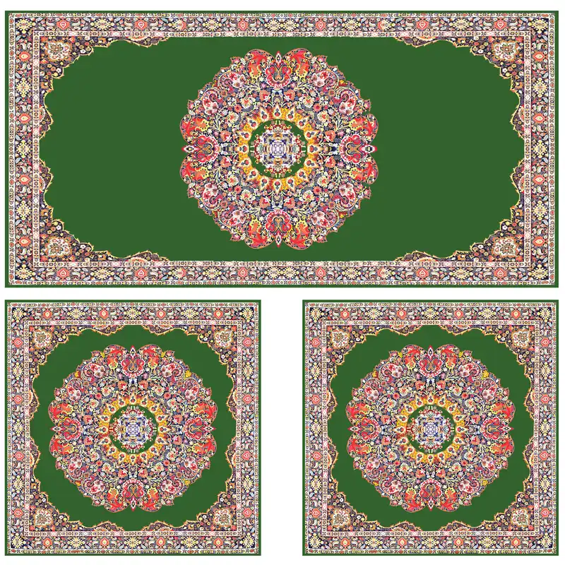 ست رومیزی سه تکه مستطیل مربع طرح ترمه کد 9920.19