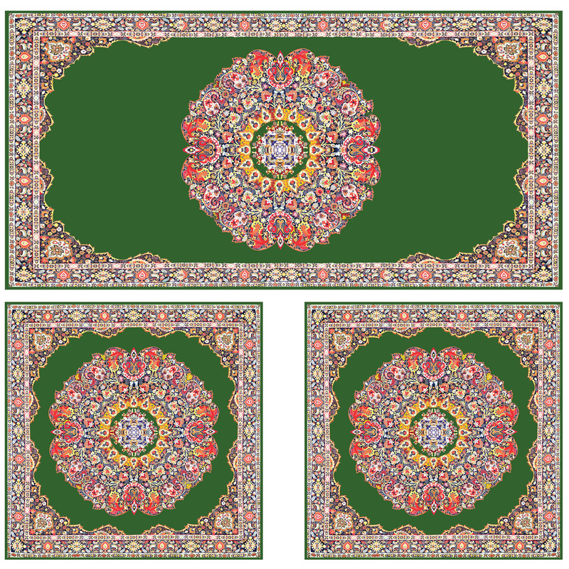 ست رومیزی سه تکه مستطیل مربع طرح ترمه کد 9920.19