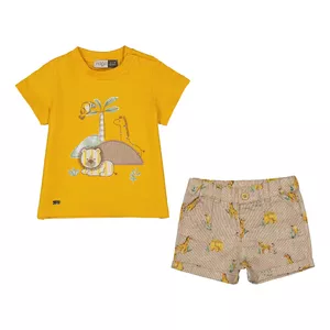 ست تی شرت و شلوارک نوزادی ایندیگو مدل 13235 رنگ زرد