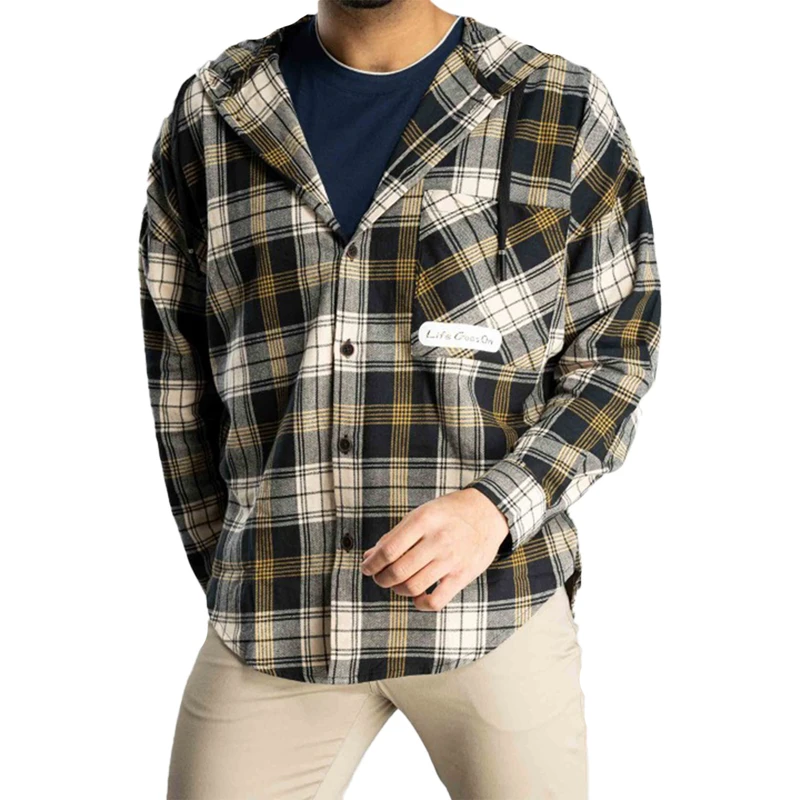 پیراهن آستین بلند یقه برگردان مردانه جوتی جینز مدل کلاهدار کد 3030218