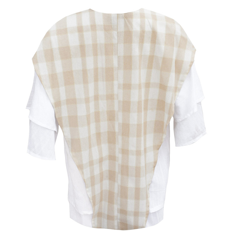 بلوز آستین سه ربع زنانه مدل ترکیبی لنین و اسلپ