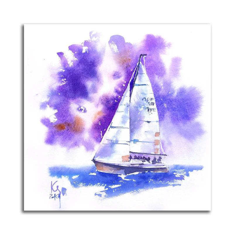 تابلو شاسی مدل نقاشی آبرنگ منظره قایق کد A73