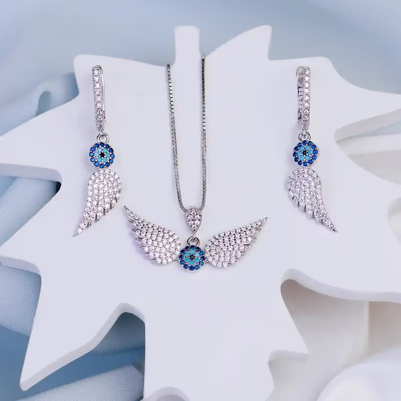 نیم ست نقره زنانه جی تی ای مدل بال فرشته