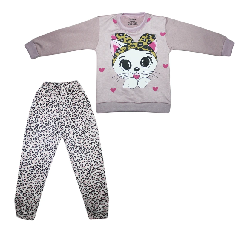 ست تی‌شرت آستین بلند و شلوار راحتی دخترانه چیندکا مدل گربه کد 2283737