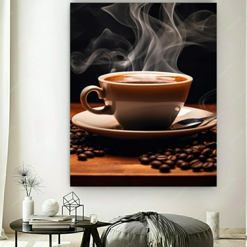 تابلو بوم طرح مخمل فنجان قهوه داغ کد BK23159