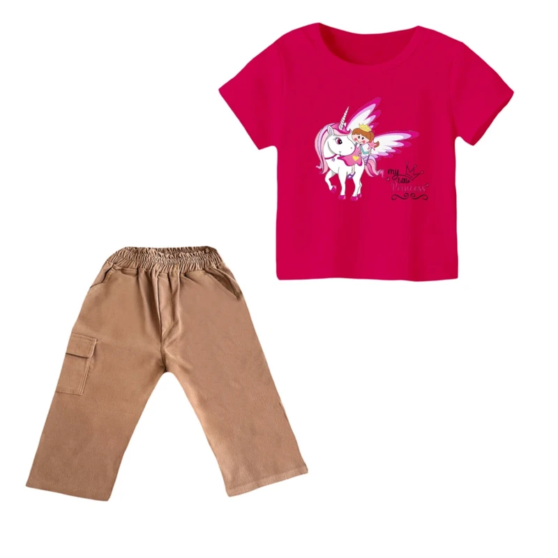 ست تی شرت و شلوارک دخترانه مدل یونیکورن کد ۴۸