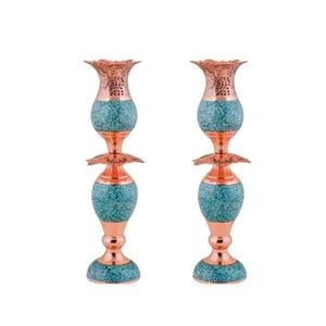 شمعدان فیروزه کوبی مسی مدل F047 کد 01 بسته 2 عددی