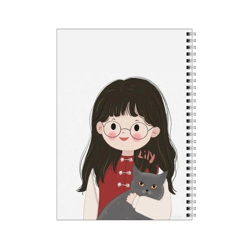 دفتر مشق 80 برگ بامبیلیپ طرح دختر عینکی و گربه طوسی کد 6384561