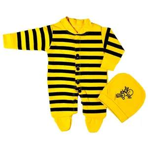 ست سرهمی و کلاه نوزادی طرح زنبور مدل 299