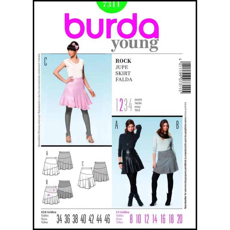 الگو خیاطی دامن زنانه بوردا استایل کد 7311 سایز 34 تا 46 متد مولر