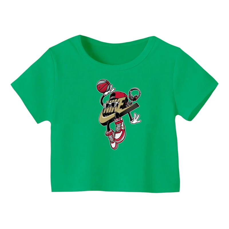 کراپ‌ تی‌شرت آستین کوتاه زنانه مدل لوگو کد 11