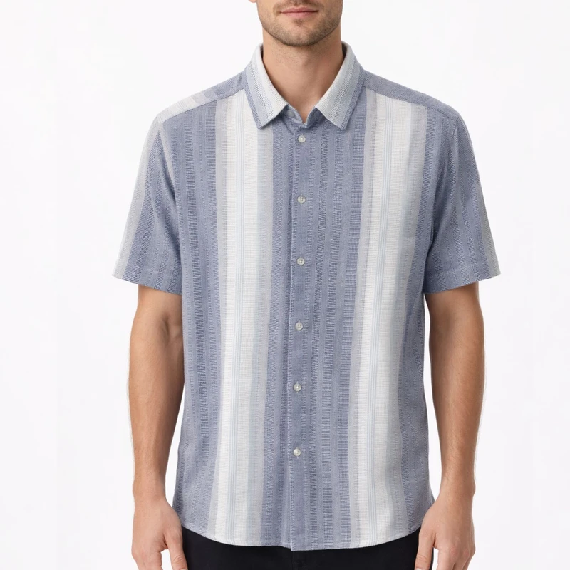 پیراهن آستین کوتاه یقه برگردان مردانه مدل کنفی پنبه