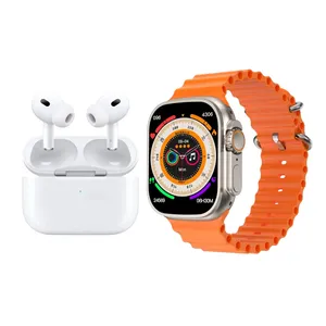 ساعت هوشمند مدل Airpods Pro 2 + i20 ULTRA، مناسب برای روزمره، دارای قابلیت‌های صفحه نمایش رنگی و لمسی، بند سیلیکون به همراه هدفون