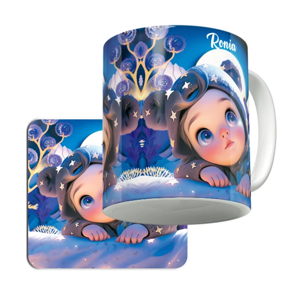 ماگ لاژید مدل اسم رونیا طرح کارتونی به همراه زیر لیوانی