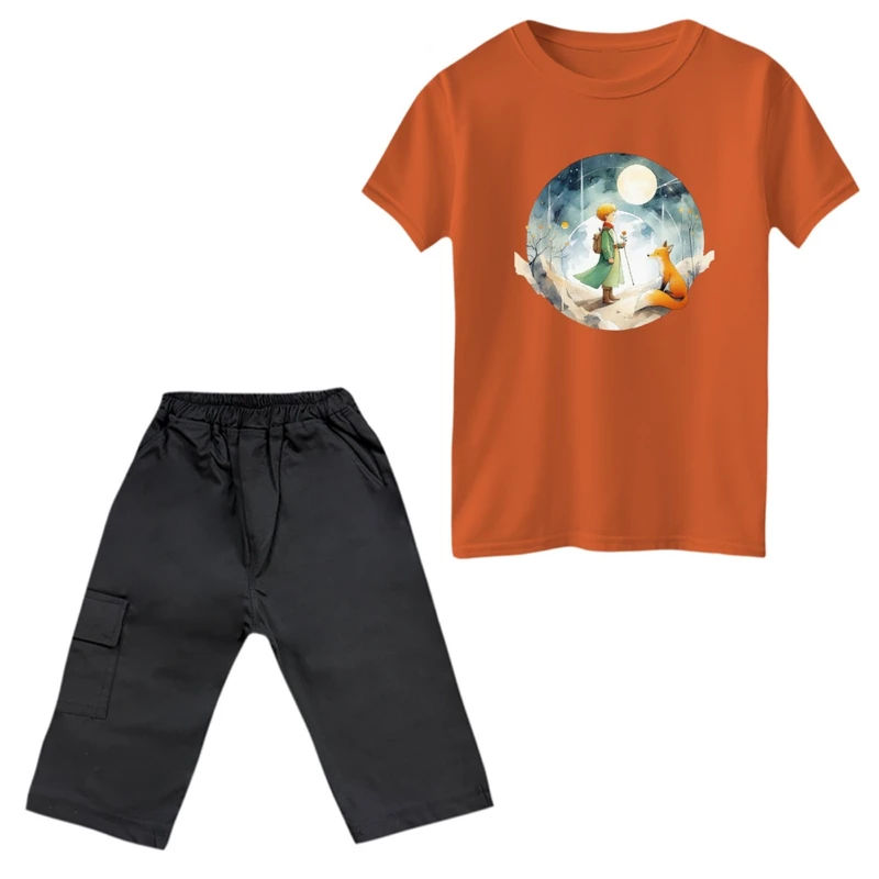 ست تی‌شرت و شلوارک پسرانه مدل شازده کوچولو و ماه