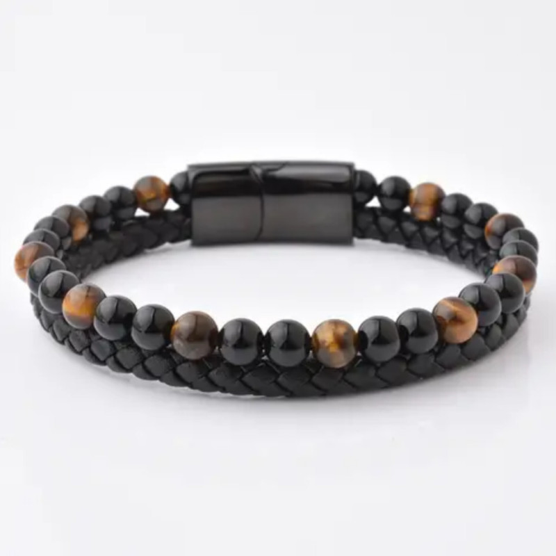 دستبند مردانه مدل چرمی چشم ببر کد 3066