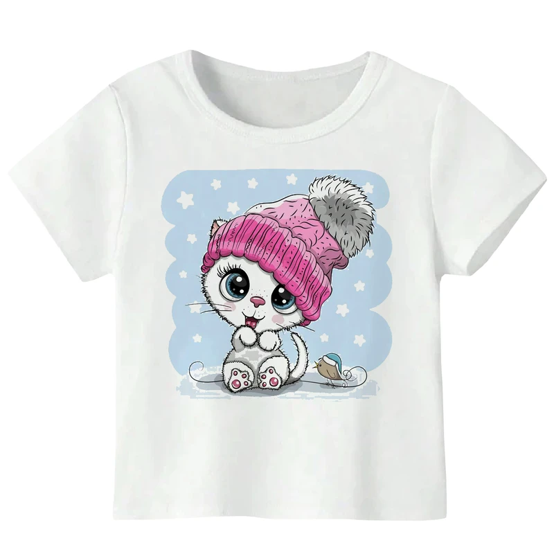 تی شرت آستین کوتاه دخترانه مدل گربه کلاه دار WS24