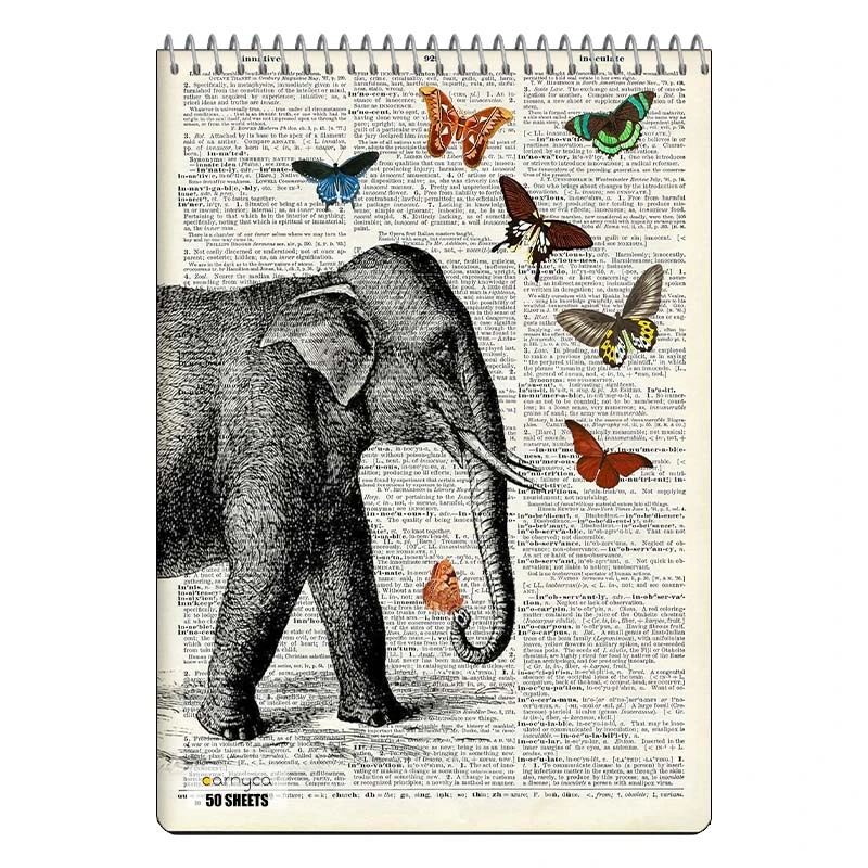دفتر نقاشی 50 برگ سیمی کارنیکا طرح روزنامه وینتج پروانه Vintage Newspaper Butterfly کد 12796