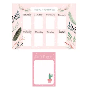 کاغذ یادداشت مدل برنامه هفتگی و نوشته طرح برگ و کاکتوس مجموعه 2 عددی