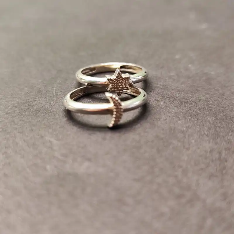 انگشتر نقره زنانه مدل ماه و ستاره بسته 2 عددی