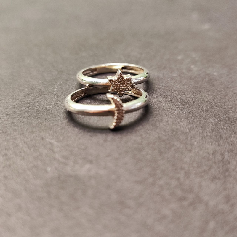 انگشتر نقره زنانه مدل ماه و ستاره بسته 2 عددی