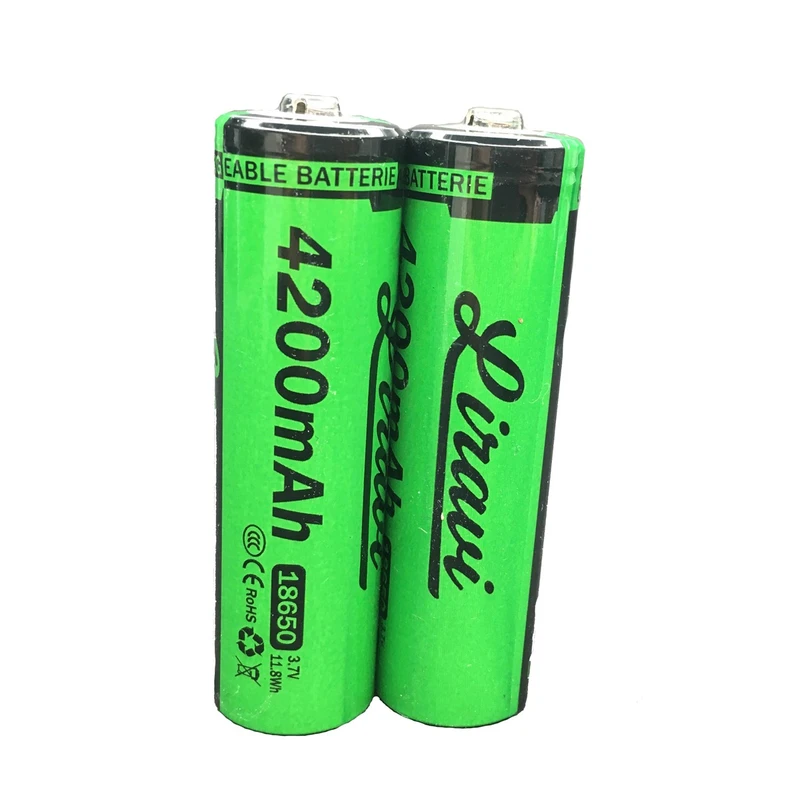  باتری لیتیوم یون قابل شارژ لیراوی مدل 18650 کد 3.7V ظرفیت 4200 میلی‌آمپرساعت بسته 2 عددی