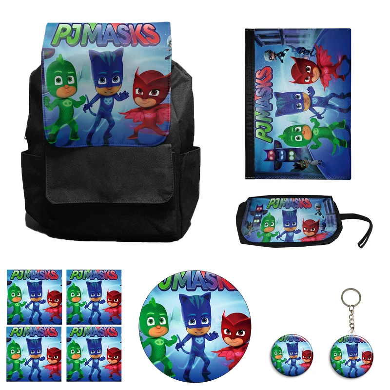 کوله پشتی مدل انیمیشن شب نقاب کد Pj Masks M4 به همراه کلاسور و جامدادی و زیر لیوانی و جاکلیدی مجموعه 10 عددی