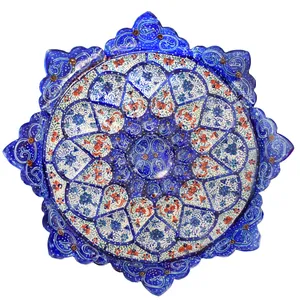 بشقاب مسی میناکاری شده سی دا طرح اسلیمی خطائی کد MI01077 قطر 16 سانتی متر