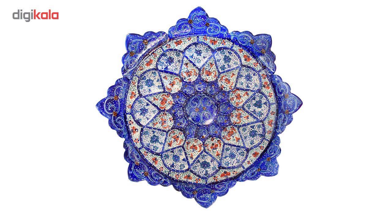بشقاب مسی میناکاری شده سی دا طرح اسلیمی خطائی کد MI01077 قطر 16 سانتی متر