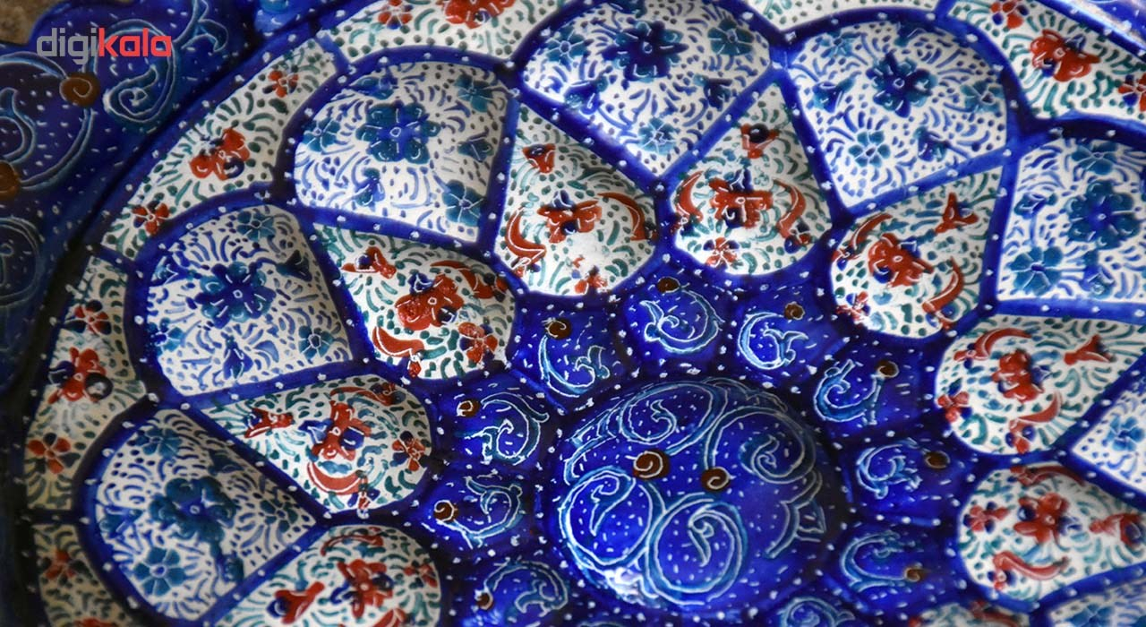 بشقاب مسی میناکاری شده سی دا طرح اسلیمی خطائی کد MI01077 قطر 16 سانتی متر