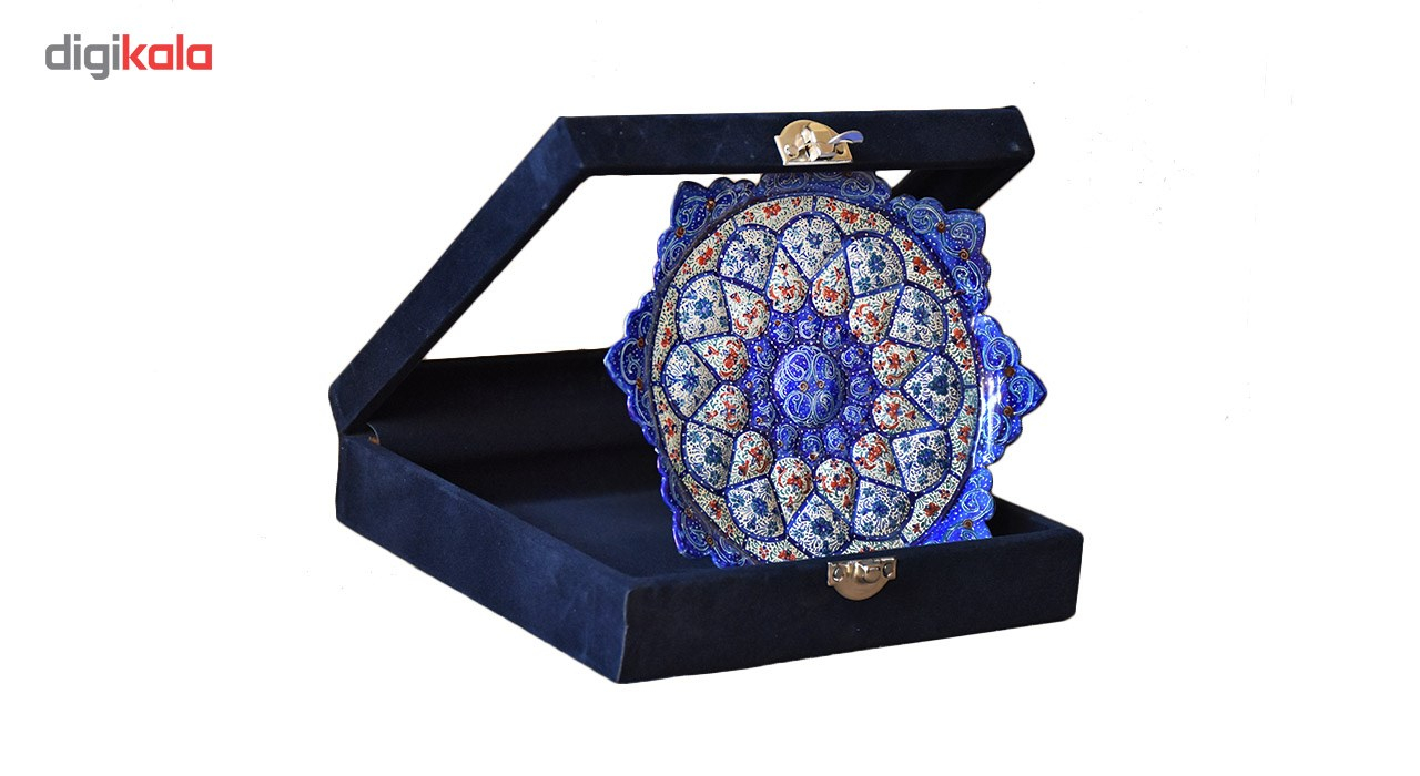 بشقاب مسی میناکاری شده سی دا طرح اسلیمی خطائی کد MI01077 قطر 16 سانتی متر