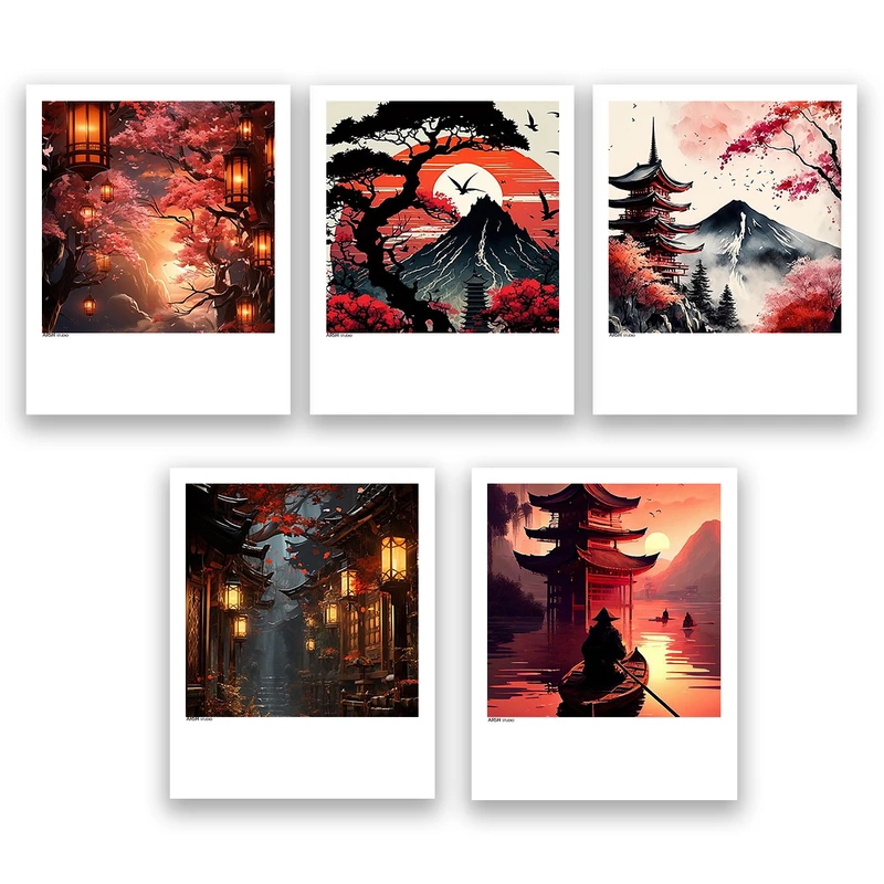 آویز تزیینی عرش مدل فانتزی منظره ژاپن کد Asa707 مجموعه پنج عددی