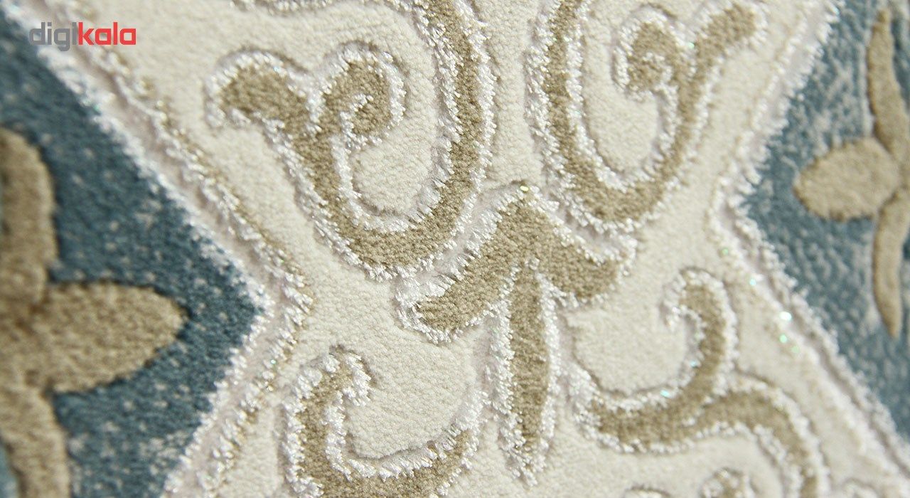 فرش ماشینی زمرد مشهد طرح 1726 زمینه کرم آبی