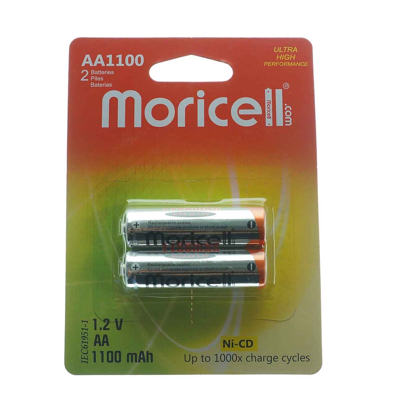 باتری قلمی قابل شارژ moricell مدل AA1100 بسته 2 عددی