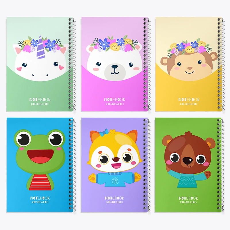 دفتر مشق 50 برگ خندالو طرح حیوانات بامزه کد 129 مجموعه 6 عددی