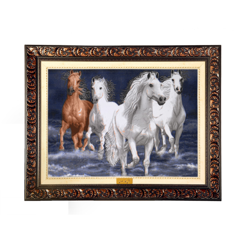 تابلو فرش ماشینی نقش نگار رضوی  طرح اسب کد 4608D