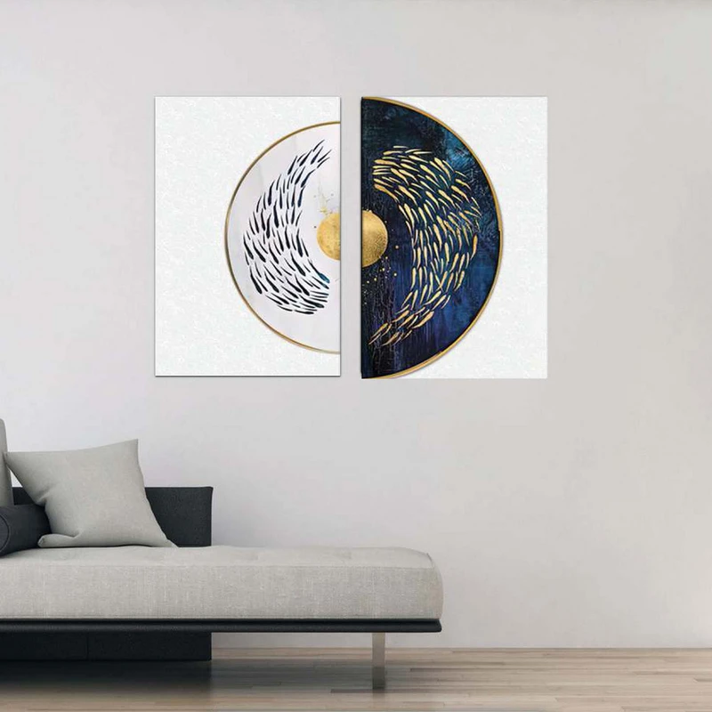 تابلو شاسی بکلیت طرح مدرن نیم دایره شنای ماهی مدل SH-1858 مجموعه 2 عددی