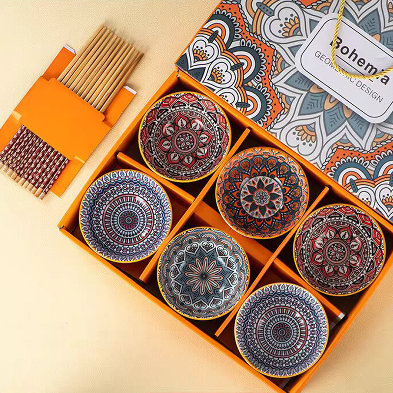 کاسه مدل بوهمیا مجموعه 6 عددی به همراه چاپستیک