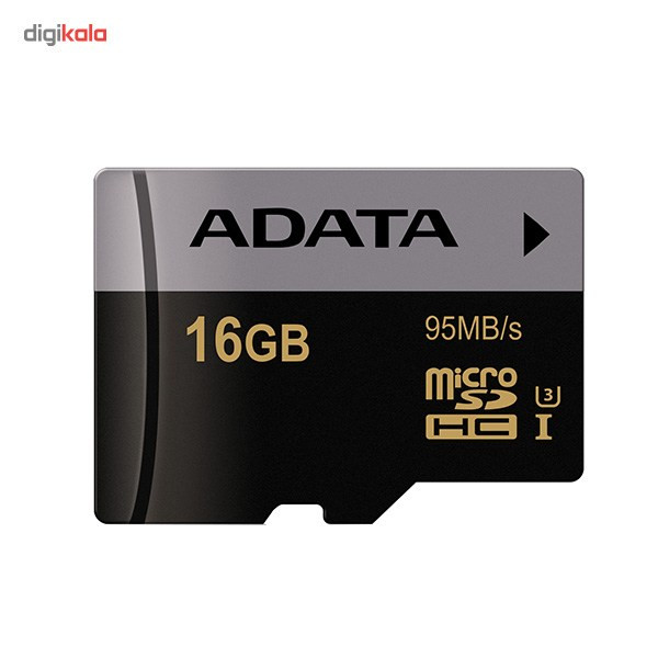 کارت حافظه‌ microSDHC ای دیتا مدل Premier Pro کلاس 10 استاندارد UHS-I U3 سرعت 95MBps به همراه آداپتور SD ظرفیت 16 گیگابایت