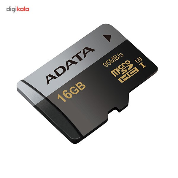 کارت حافظه‌ microSDHC ای دیتا مدل Premier Pro کلاس 10 استاندارد UHS-I U3 سرعت 95MBps به همراه آداپتور SD ظرفیت 16 گیگابایت