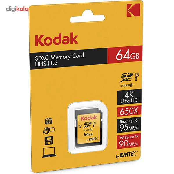 کارت حافظه SDXC امتک کداک کلاس 10 استاندارد UHS-I U3 سرعت 95MBps 650X ظرفیت 64 گیگابایت