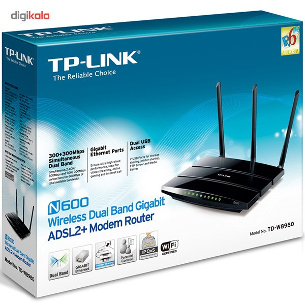 مودم-روتر +ADSL2 بی‌سیم و دوباند تی پی-لینک مدل TD-W8980_V1