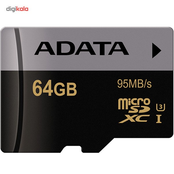 کارت حافظه‌ microSDXC ای دیتا مدل Premier Pro کلاس 10 استاندارد UHS-I U3 سرعت 95MBps ظرفیت 64 گیگابایت